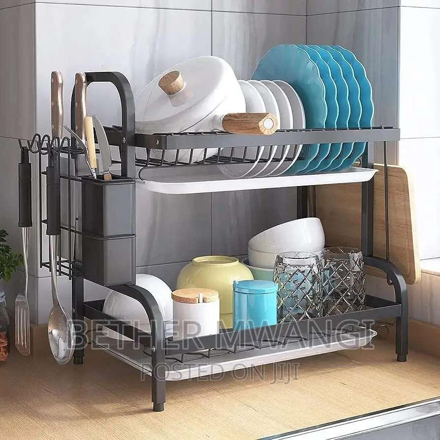 2-Tier Dish Rack With Cutlery Holder and Chop Board Holder