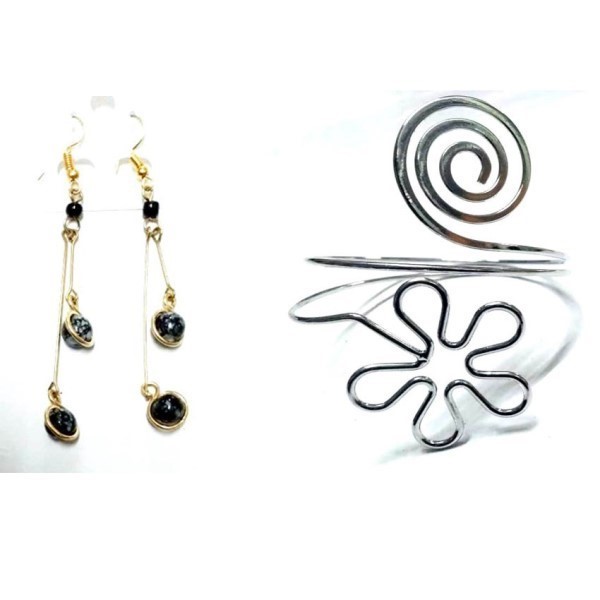 Womens silver tone Flower  Armlet With Dangle earrings