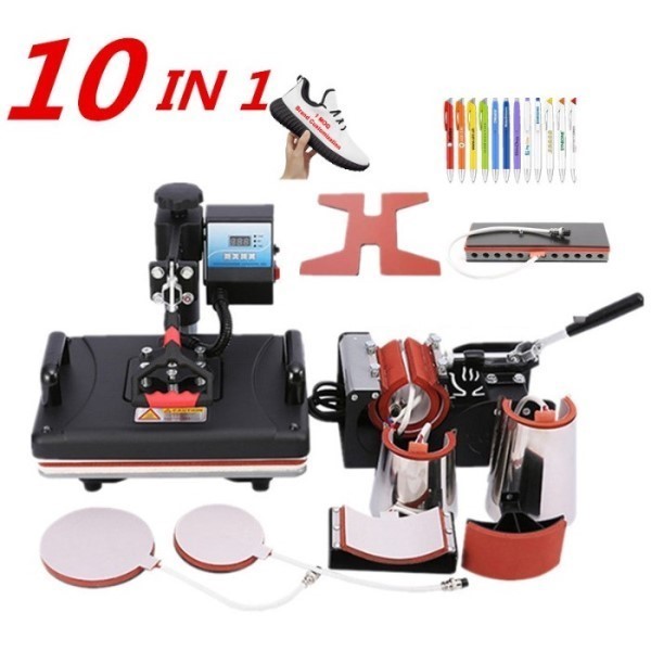 double display 30*38CM 10 in 1 Combo Sublimation Heat press Machine For T shirt/Hat/Mug/Slate Rock/MDF frame Customizing