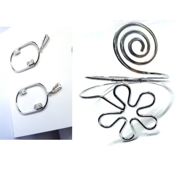 Womens Silver Flower armlet and earrings