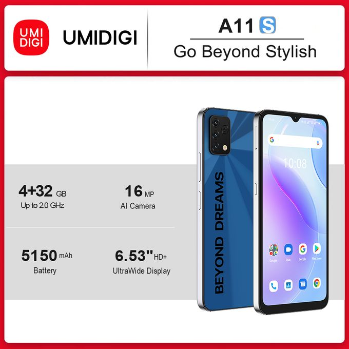 UMIDIGI A11S 4GB,32GB 5150mAh (16MP+8MP+5MP)+8MP Android 11 Face Unlock 6.53"-Mist Blue