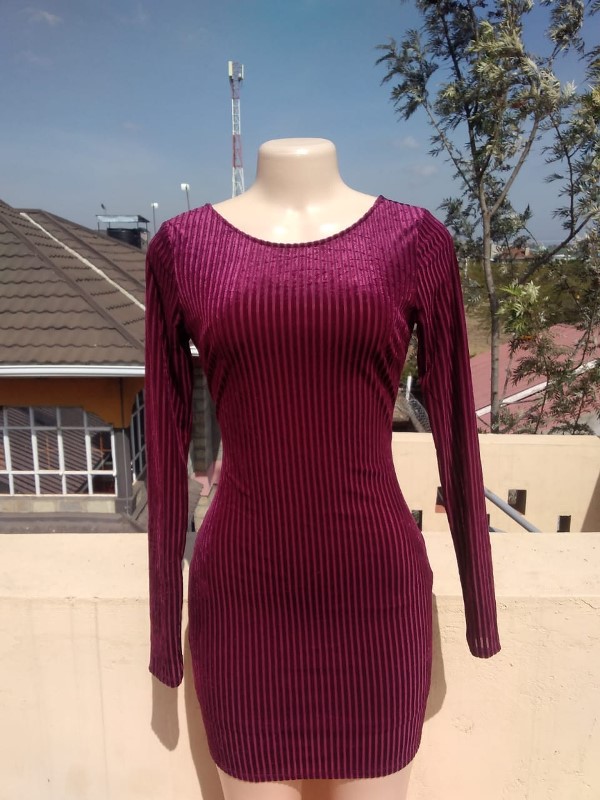 Velvet ribbed bodycon dress
