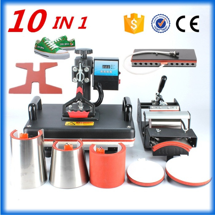 10 In 1 Combo Sublimation Heat Press Machine For T Shirt/Hat/Mug/Slate Rock/MDF Frame Customizing