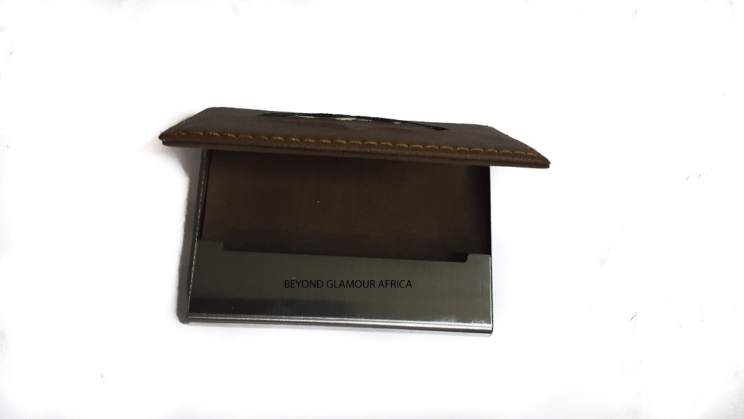 Brown Leather cardholder case and denim ankara pouch