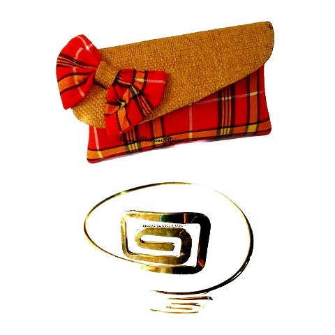 Womens Red/Beige Maasai jute/maasai clutch bag and armlet