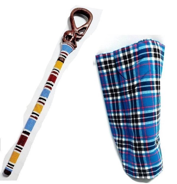 Maasai Beaded walking stick with shuka