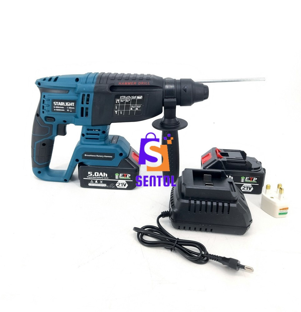 Starlight Cordless Powerful 21V SDS-Plus Heavy Duty Rotary Hammer Drill