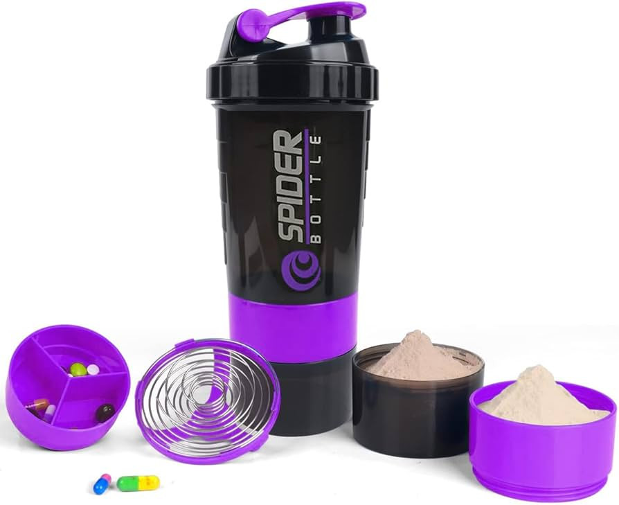 Spider protein shaker Leakproof Premium travel bottle, water bottle 550ml Purple