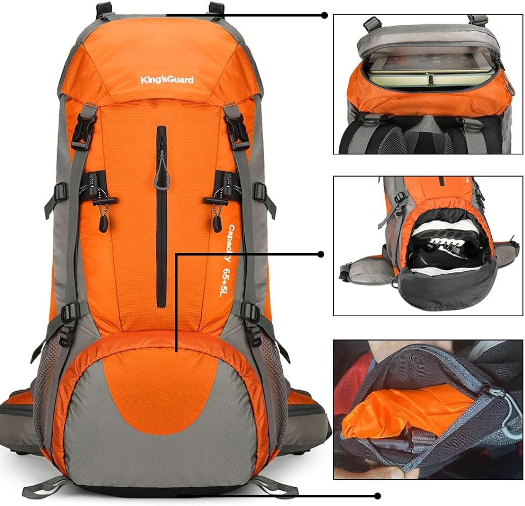 King'sGuard 70L Hiking Backpack Large Lightweight Waterproof Camping Backpack Travel Backpacking Backpack Daypack with Rain Cover -