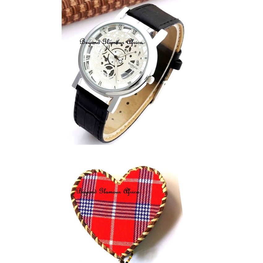 Unisex silver Tone Skeleton Watch with gift box