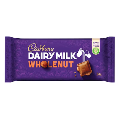 Cadbury Dairy Milk Whole Nut Chocolate Bar 150Gx20