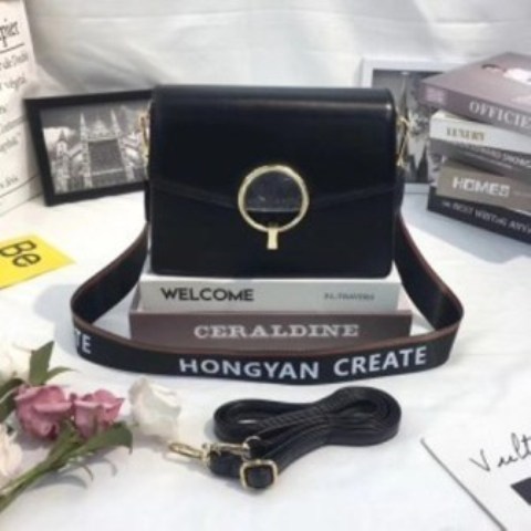 Ladie’s Classy Square Sling leather handbag MultiPur’purse  Black