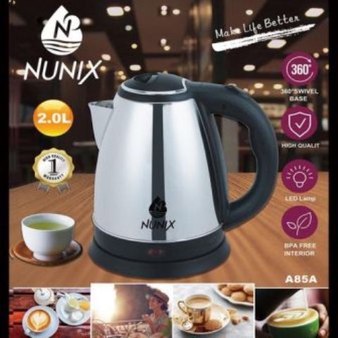 Nunix Stainless Steel 2.0L Cordless Kettle - Silver