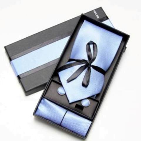 Fashion Wide Tie Sets Men’s Neck Tie Pocket Square Cufflinks Solid colours Box gift polyester