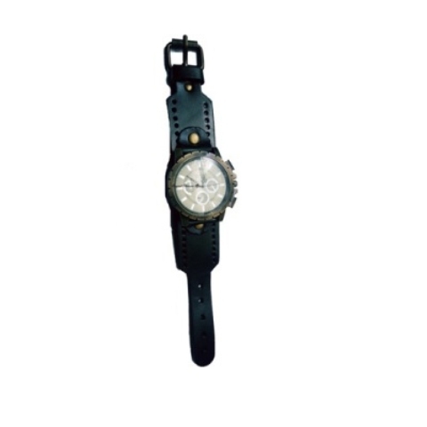 Mens Black Leather vintage watch