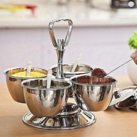 Stainless Steel 4 Bowl Revolving Relish Server