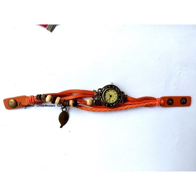 Ladies Orange leather Bracelet watch