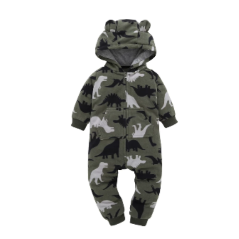 Polar Fleece Hooded Baby Jumpsuit - Dark Green