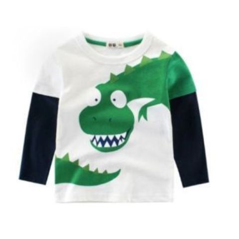 Boys White Long Sleeved 2-Colour Tee (1-10yrs) - Chomp print