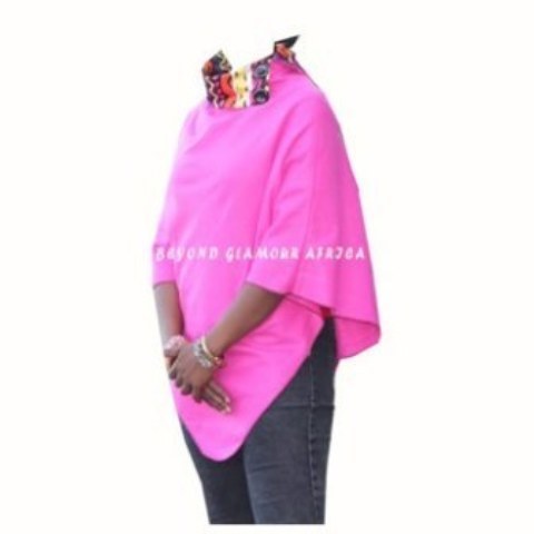 Pink Ankara Collar Poncho