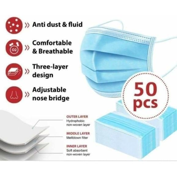 Disposable Surgical face Mask with nosepin (Pack of 50)