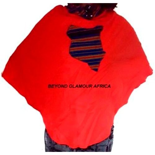 Orange Poncho With Africa Print