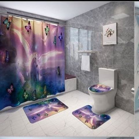 Curtain bathroom mat sets