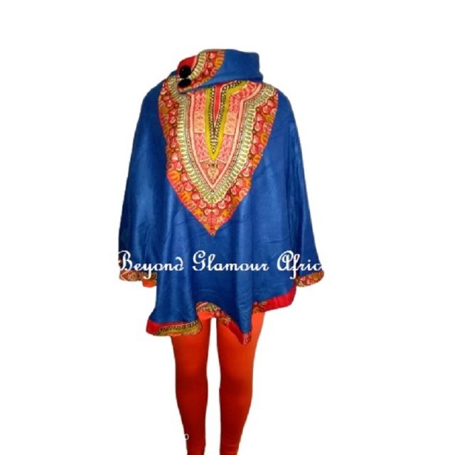 Womens Blue Dashiki Poncho