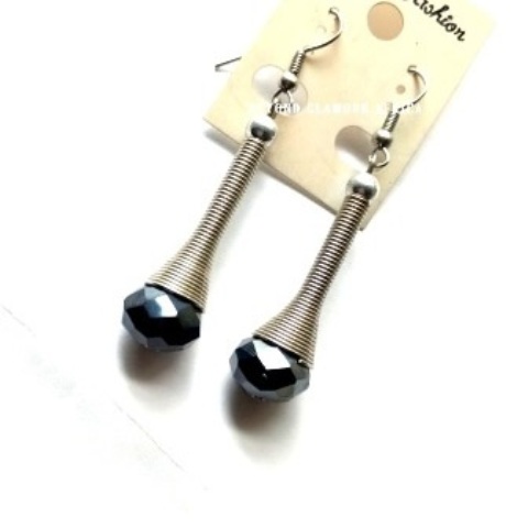 Ladies Black Crystal Bar Earrings