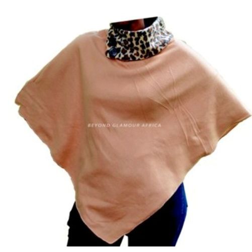 Animal Print Collar Brown Cotton Poncho