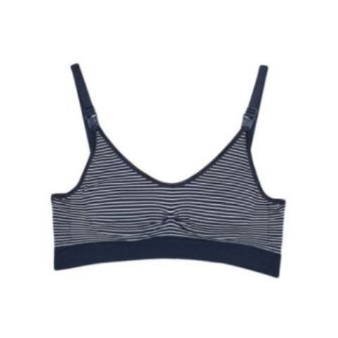 Blue-White Striped Full Cup Wirefree Seamless Nursing Bra