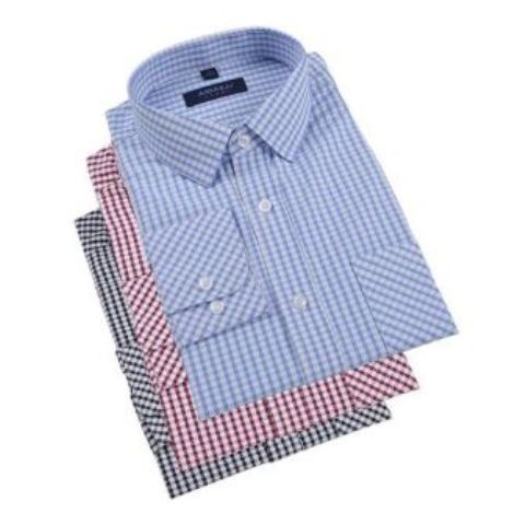 Fashion 3pcs Men Long Sleeve Plaid Dress Shirt Top