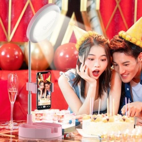 G3 Foldable LED Selfie Ring Light Desk Phone Video Photo Ring Lamp (Pink