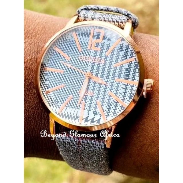 Ladies Grey leather glittery watch
