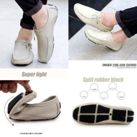 Genuine Leather Stylish Lace-up Rubber Sole Men Loafer Shoes