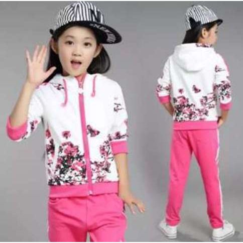 2 pieces Set Floral Print Kids Outdoor Track Suit