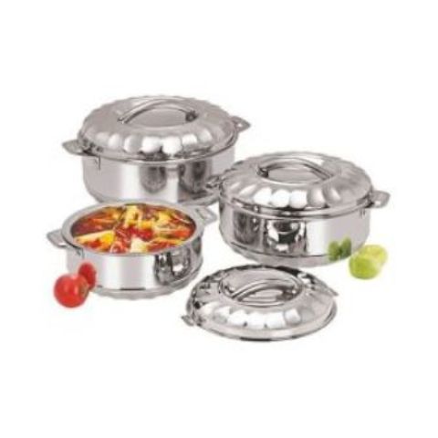 3 Piece Stainless Steel Server Hot Pots Set Casserole -Silver