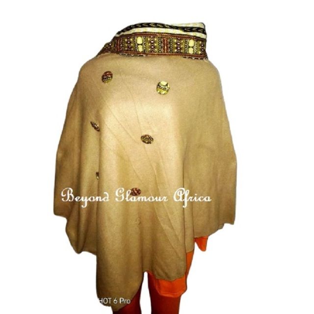 Womens Golden  Poncho with ankara print