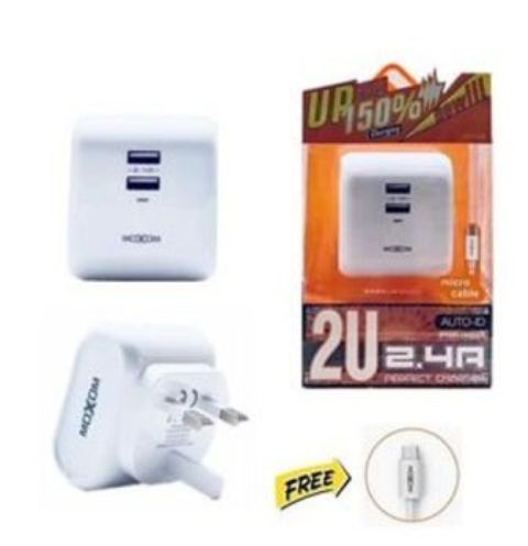 Moxom KH-58 UK 3-PIN Auto-ID 2.4a Dual USB Fast Charging Port Speedy Charger