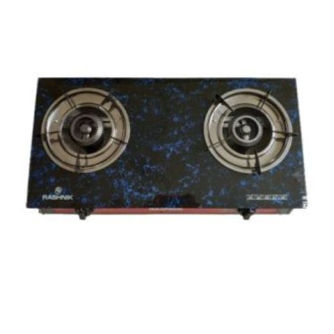 Rashnik RN-1518, 2 Burner Glass Top Gas Stove - Black