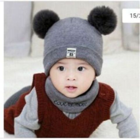 Fashion Baby hat And Scarf Set Between 1 and 8 Years- Grey