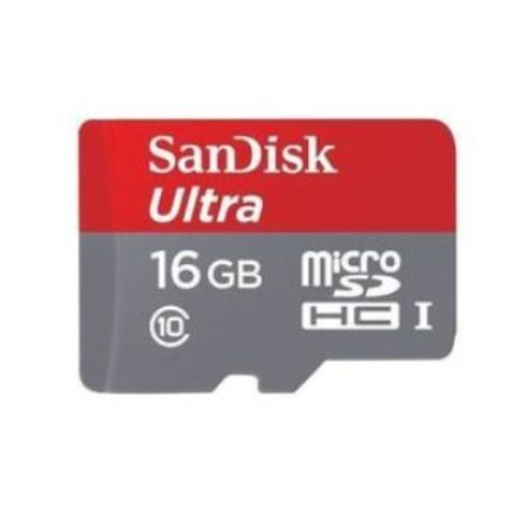 Sandisk Ultra 16GB microSDHC UHS-I Class 10 Up to 80MB/s Memory Card with Adapter (SDSQUNC-016G-GN6MA)