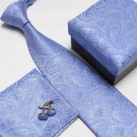 3 in 1 Tie Pocket Square Cufflinks Tie Box Men Gift Set