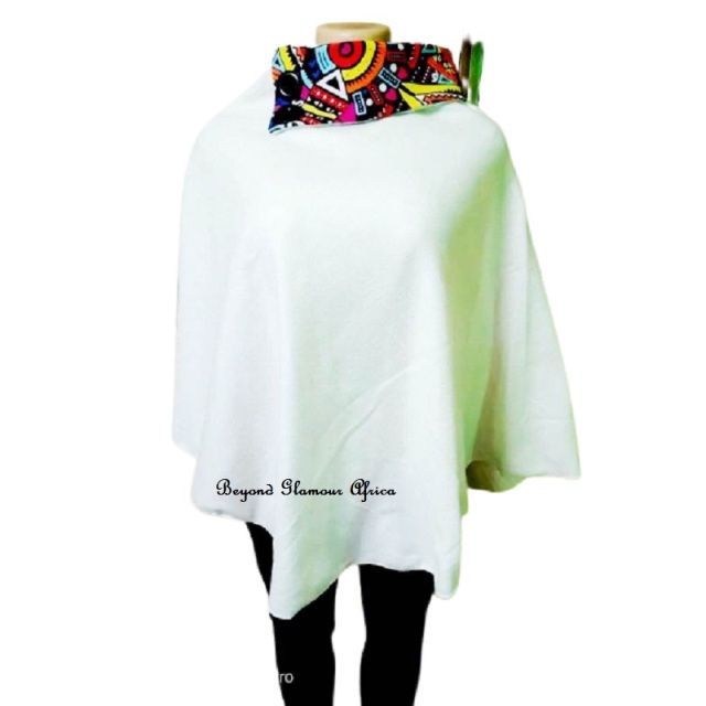 Womens Cream Cotton Ankara Poncho
