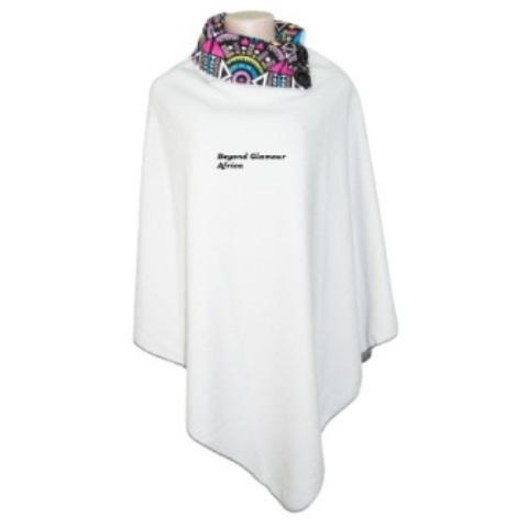 White Poncho with Ankara Collar