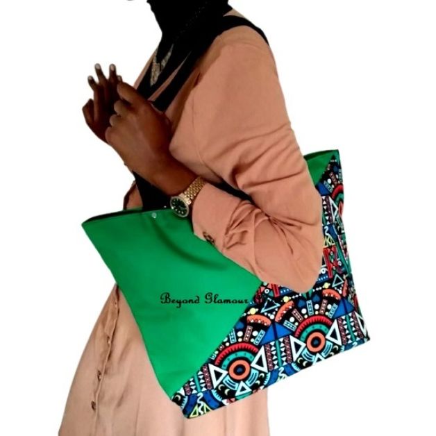 Womens Green ankara canvas handbag