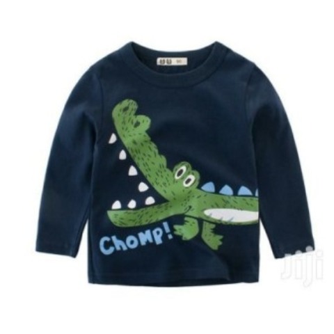 Boys Blue Long Sleeved 2-Colour Tee (1-10yrs) - Chomp print