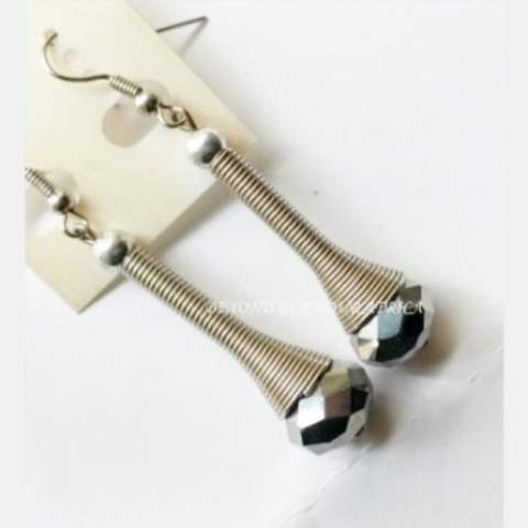 Ladies Silver plated Bar earrings with grey crystal