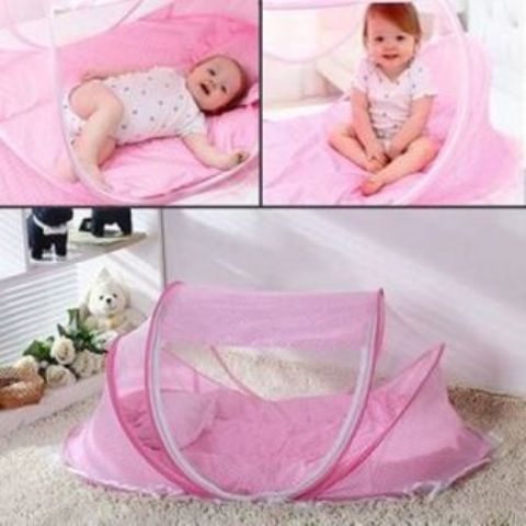 Portable & Foldable Anti-Mosquito Crib - Pink