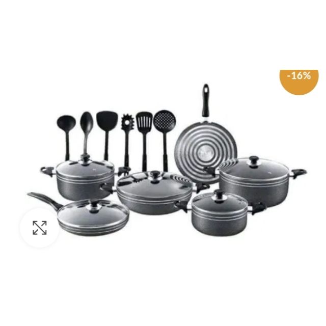 17 Pcs Non-stick Cookware Set Black